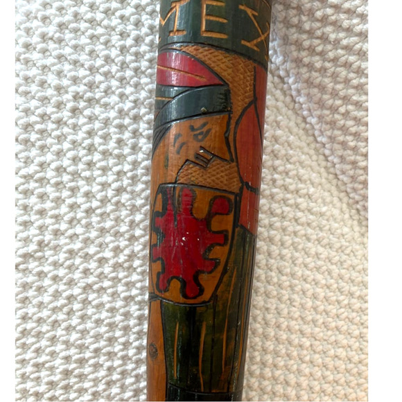 VINTAGE PINATA BAT STICK Mexico Folk Art Hand Carved Painted Wood 31" - Picture 2 of 8